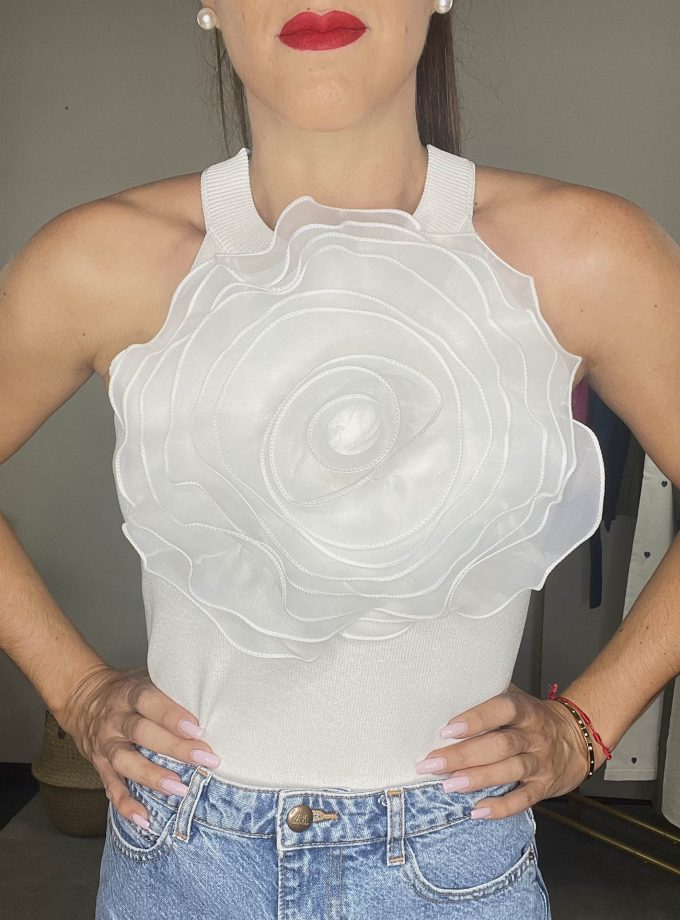 Top Punto Flor - Blanco