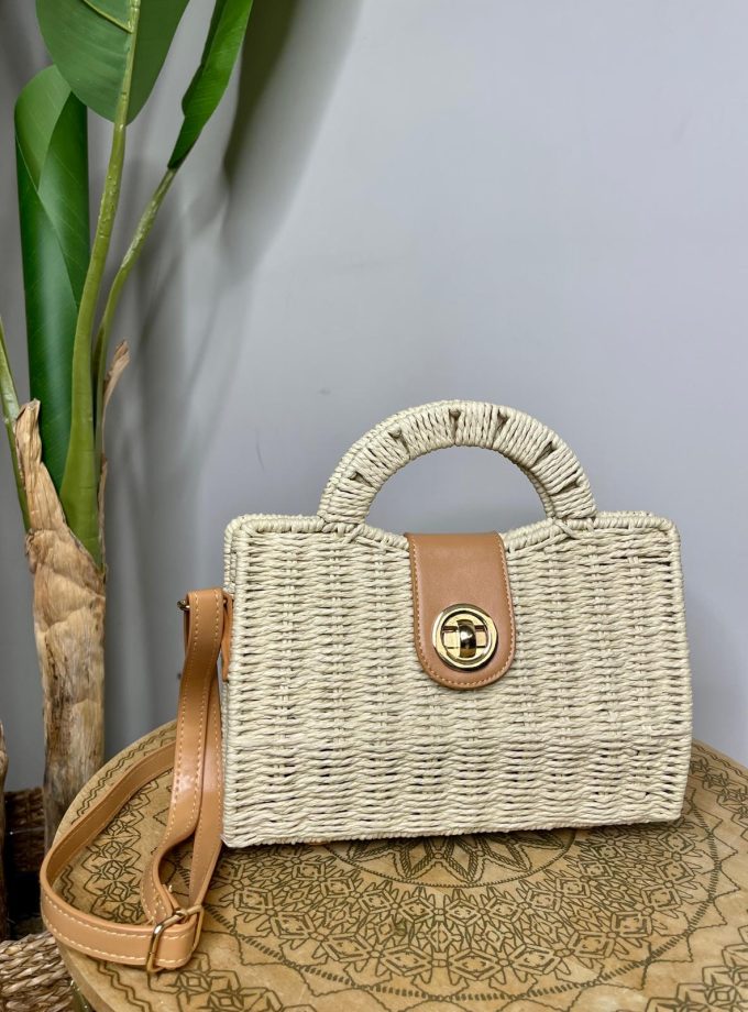Bolso Rafia Alargado Beige