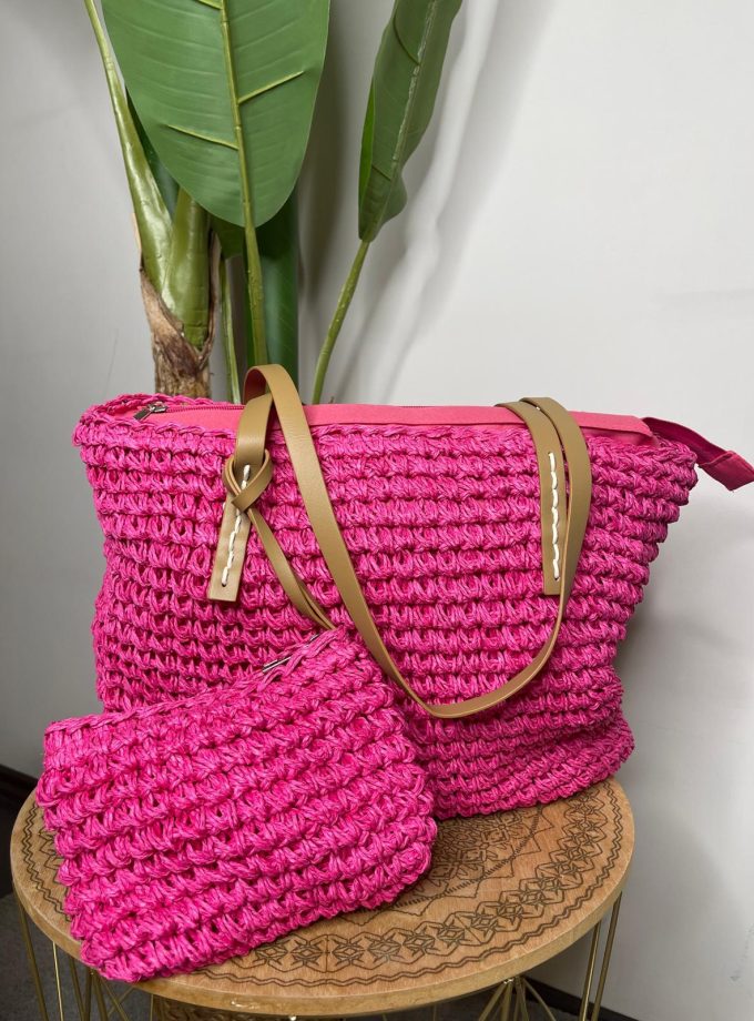 Bolso Shopper Rafia Rosa